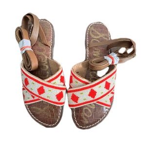 SAM EDELMAN BEADED WRAP ANKLE SANDALS